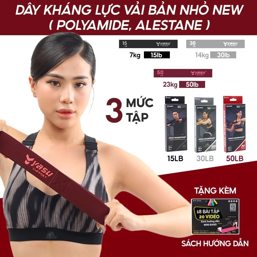 Dây kháng lực vải bản nhỏ miniband YASU 3609 chất liệu co dãn chất liệu co dãn Polyamide, Alestane