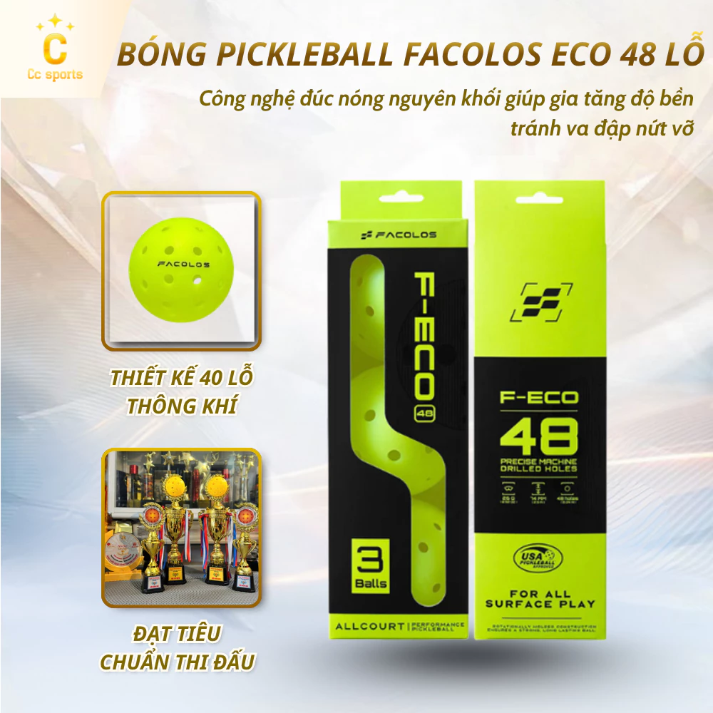 Bóng pickleball Facolos Eco 48 lỗ nhựa PE cao cấp, độ bền cao, chuẩn thi đấu